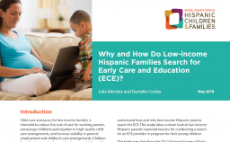 Cover of Hispanic Families Search for Early Care and Education PDF